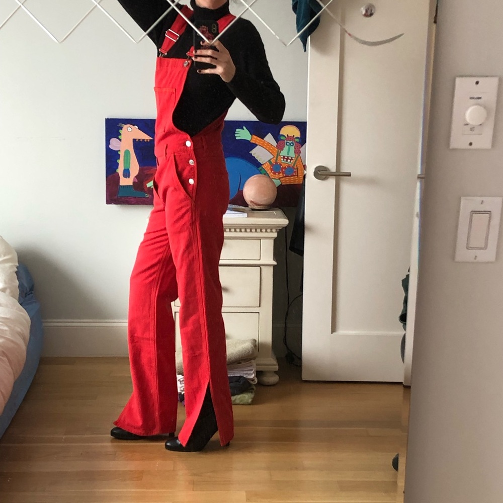 Red denim overalls - Picture 2 of 6